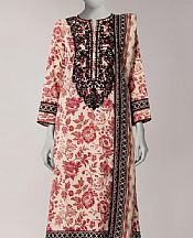 Junaid Jamshed Ivory/Dull Red Lawn Suit- Pakistani Designer Lawn Suits