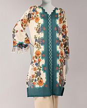 Junaid Jamshed Ivory/Beetle Green Lawn Kurti- Pakistani Lawn Dress