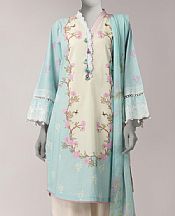 Junaid Jamshed Off White/Light Blue Lawn Suit (2 pcs)- Pakistani Designer Lawn Suits
