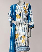 Junaid Jamshed Off White/Blue Lawn Suit (2 pcs)- Pakistani Designer Lawn Suits