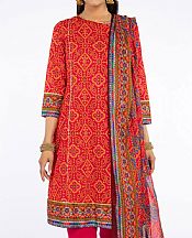 Crimson/Orange Lawn Suit- Pakistani Designer Lawn Dress
