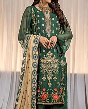 Ketifa Dark Green Chiffon Suit- Pakistani Designer Chiffon Suit