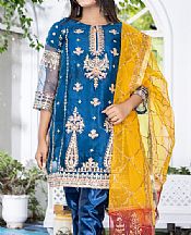Ketifa Navy Blue Organza Suit- Pakistani Chiffon Dress