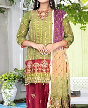 Ketifa Green/Red Chiffon Suit- Pakistani Designer Chiffon Suit