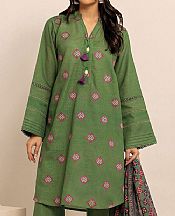 Khaadi Leaf Green Crosshatch Suit- Pakistani Winter Dress