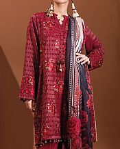Khaadi Auburn Red Cotton Suit- Pakistani Winter Dress