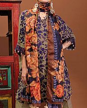 Khaadi Olive/Blue Cotton Suit- Pakistani Winter Dress