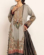 Khaadi Light Grey Cotton Satin Suit- Pakistani Winter Clothing