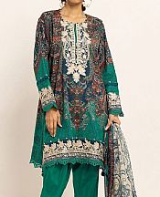 Khaadi Teal Cotton Satin Suit- Pakistani Winter Dress