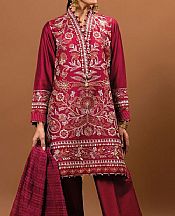 Khaadi Crimson Dull Raw Silk Suit- Pakistani Winter Dress