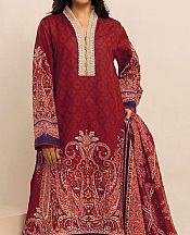 Khaadi Deep Red Khaddar Suit- Pakistani Winter Clothing