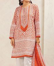 Khaadi Bright Orange/Off White Lawn Suit (2 pcs)- Pakistani Lawn Dress