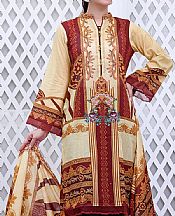 Cream/Maroon Lawn Suit (2 Pcs)- Pakistani Lawn Dress