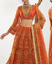 Khas Bright Orange Net Suit- Pakistani Designer Chiffon Suit