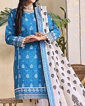 Khas Mid Blue/White Khaddar Suit- Pakistani Winter Clothing