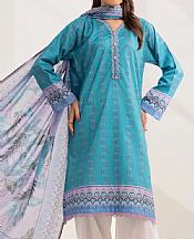 Khas Fountain Blue Lawn Suit (2 pcs)- Pakistani Lawn Dress
