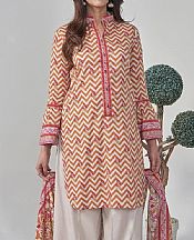 Khas Orange Salmon/Off White Lawn Suit (2 pcs)- Pakistani Lawn Dress