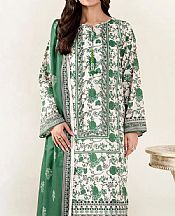 Khas Off White/Green Lawn Suit (2 pcs)- Pakistani Lawn Dress