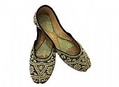 Ladies Khussa- Golden/Black- Pakistani Khussa Shoes