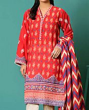 Flame Red Khaddar Suit (2 Pcs)- Pakistani Winter Dress