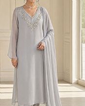Mahveen Studio Light Grey Chiffon Suit- Pakistani Designer Chiffon Suit