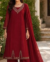 Mahveen Studio Deep Red Chiffon Suit- Pakistani Chiffon Dress