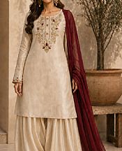 Mahveen Studio Light Golden Tissue Silk Suit- Pakistani Chiffon Dress