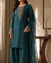Mahveen Studio Teal Tissue Silk Suit- Pakistani Chiffon Dress