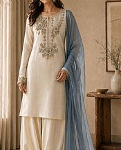 Mahveen Studio Off-white Tissue Silk Suit- Pakistani Chiffon Dress