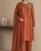 Mahveen Studio Rust Tissue Silk Suit- Pakistani Designer Chiffon Suit