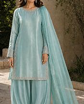 Mahveen Studio Light Turquoise Tissue Silk Suit- Pakistani Designer Chiffon Suit