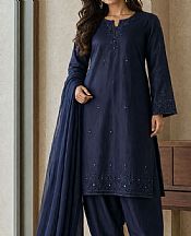 Mahveen Studio Navy Blue Tissue Silk Suit- Pakistani Designer Chiffon Suit