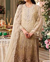 Maria B Beige Chiffon Suit- Pakistani Designer Chiffon Suit
