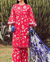 Maria B Red/White Lawn Suit- Pakistani Lawn Dress