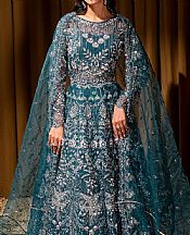 Maria Osama Khan Teal Organza Suit- Pakistani Designer Chiffon Suit