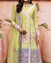 Maria Osama Khan Peach Yellow Grip Suit- Pakistani Designer Chiffon Suit