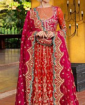 Marjjan Cerise Pink/Bright Orange Raw Silk Suit- Pakistani Chiffon Dress