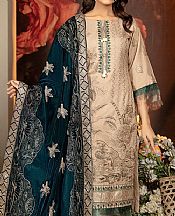 Ivory/Teal Blue Wool Suit- Pakistani Winter Dress