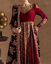 Marjjan Maroon Raw Silk Suit- Pakistani Chiffon Dress
