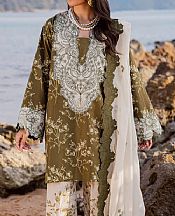 Marjjan Olive Green Lawn Suit- Pakistani Designer Lawn Suits