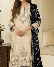 Marjjan Off-white/Navy Wool Suit- Pakistani Winter Dress