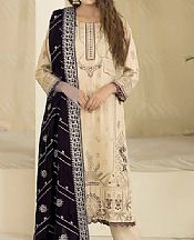 Marjjan Off-white/Plum Wool Suit- Pakistani Winter Dress