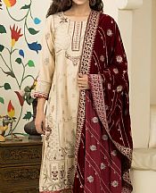Off-white/Red Wool Suit- Pakistani Winter Dress