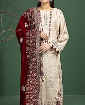 Marjjan Ivory/Scarlet Wool Suit- Pakistani Winter Dress