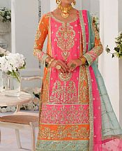 Brink Pink/Safety Orange Net Suit- Pakistani Designer Chiffon Suit
