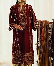 Maryum N Maria Maroon Velvet Suit- Pakistani Winter Dress