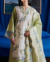 Maryam Hussain Off White/Light Green Lawn Suit- Pakistani Lawn Dress