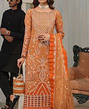 Safety Orange Organza Suit- Pakistani Designer Chiffon Suit
