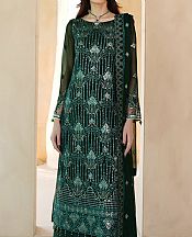Maryams Bottle Green Chiffon Suit- Pakistani Designer Chiffon Suit