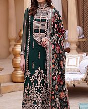 Maryams Bottle Green Chiffon Suit- Pakistani Designer Chiffon Suit